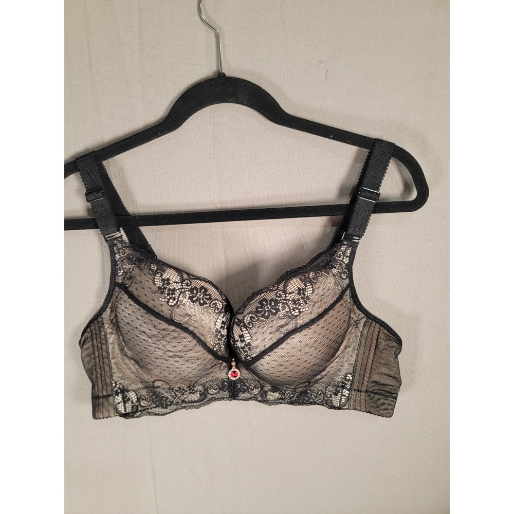 Fallsweet Bra 44B Black Lace Wireless Push Up Back Smoothing Full Coverage 1008